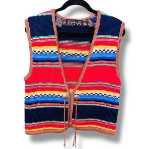 Vintage CLAUS Sport Multicolor Striped Western Knit Vest - Size Medium